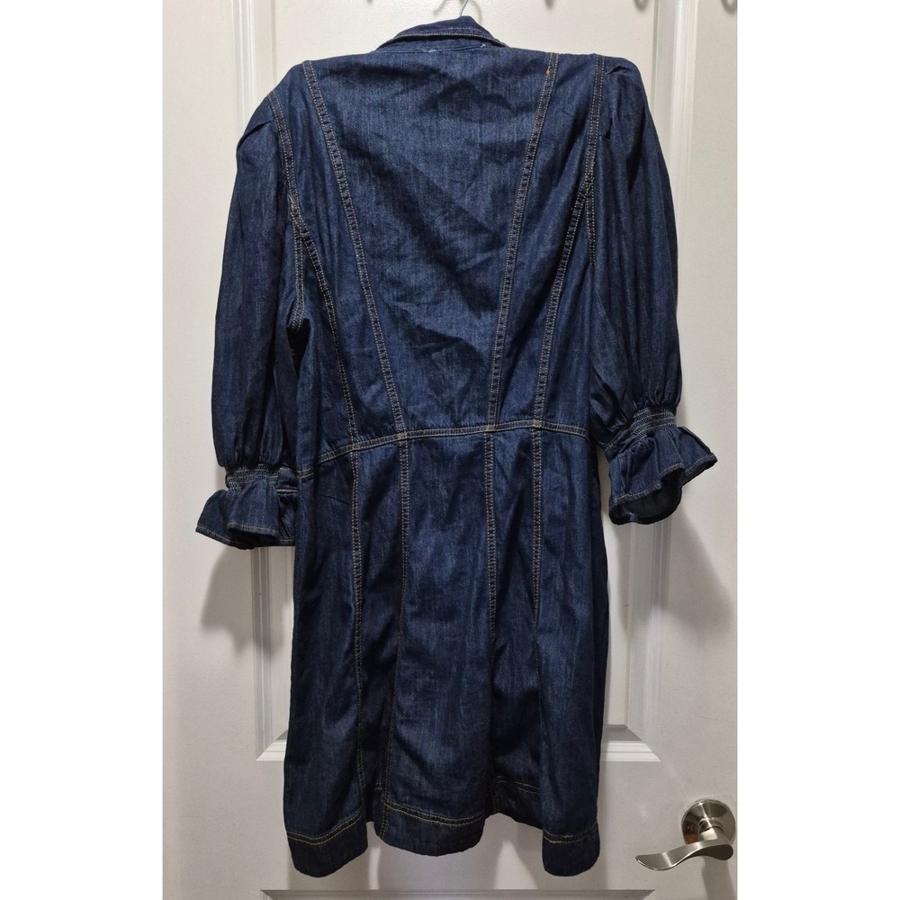 Anthropologie Denim Puff Sleeve Mini Dress Dark Wash Button Front 10P OB2033924 - Picture 2 of 8